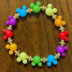 Stretch Bracelet w/ Rainbow Mickey Mouse Charms & Gold Beads!